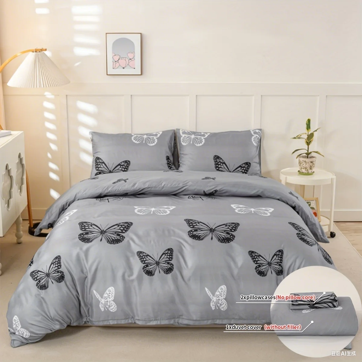 Juego de funda nórdica con estampado de mariposas de 3 piezas, juego de cama suave y agradable para la piel que incluye 1 funda nórdica y 2 fundas de almohada