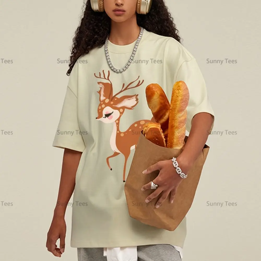 

Y2K Women's T-shirt Pure Cotton Cute Charming Siberian Elk Print Short Sleeve Round Neck Chic Top Clothes Outfits
