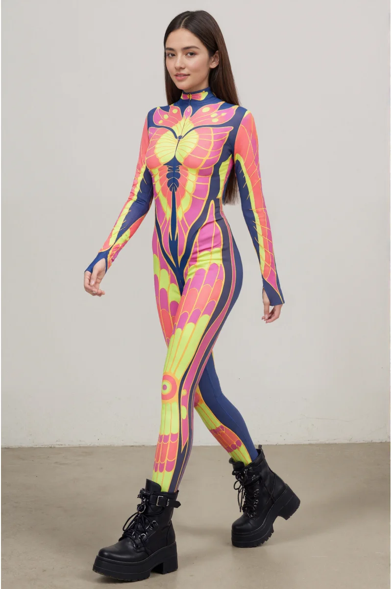 IOOTIANY Damen Schmetterling-Schlangen-Bodysuit Catsuit Tribal Halloween Party Rave Jumpsuit Festival Cosplay Performance Zentai – Detail 13