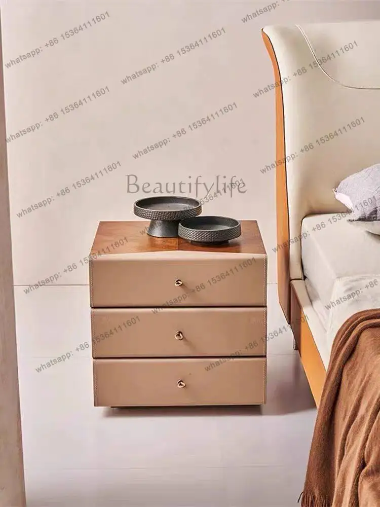 Italian minimalist solid wood rotating bedside table high-end bedside table simple walnut pattern