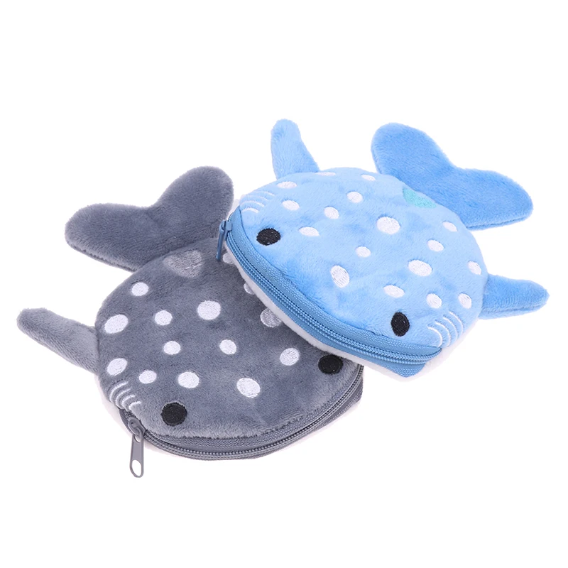 New Hot 1pc Cute Cartoon Plush Shark Coin Purse Plush Animal Wallet For Women Kids Zipper Coin Bag gift