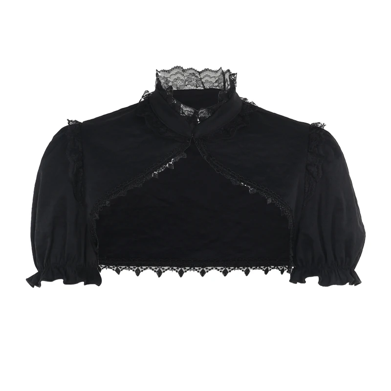 Vintage elegante kanten rand a-lijn mini-jurken Y2K goth bloemen kant-up korte jurk korte mouw kiel dames herfst nieuwe mode - afbeelding 1