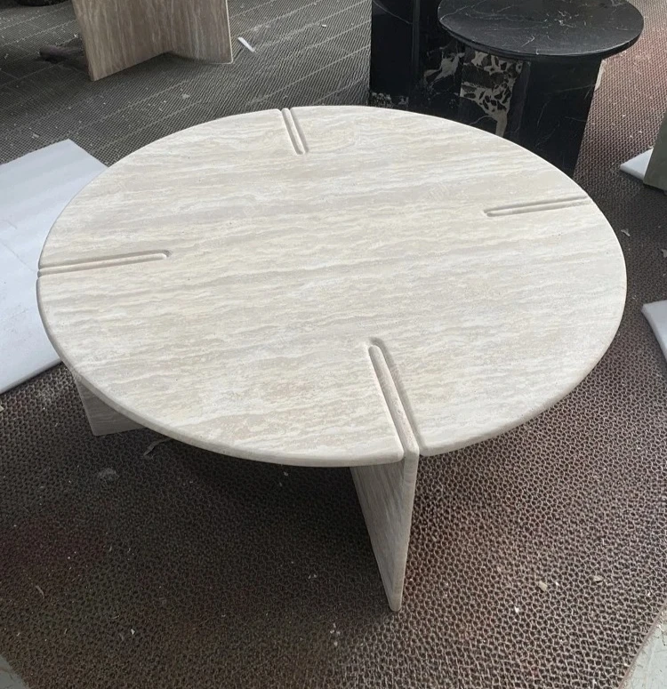 Wabi Sand Wind Natural Roman Travertine Coffee Table Simple Round Designer Hotel Tea Table Coffee Table