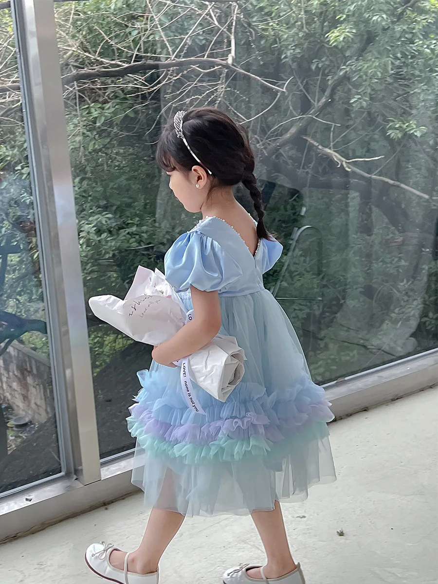 Heißer Verkauf Frühling Geburtstags torte Prinzessin Cosplay Blase Kleid Pailletten Kostüm Halloween für Kinder