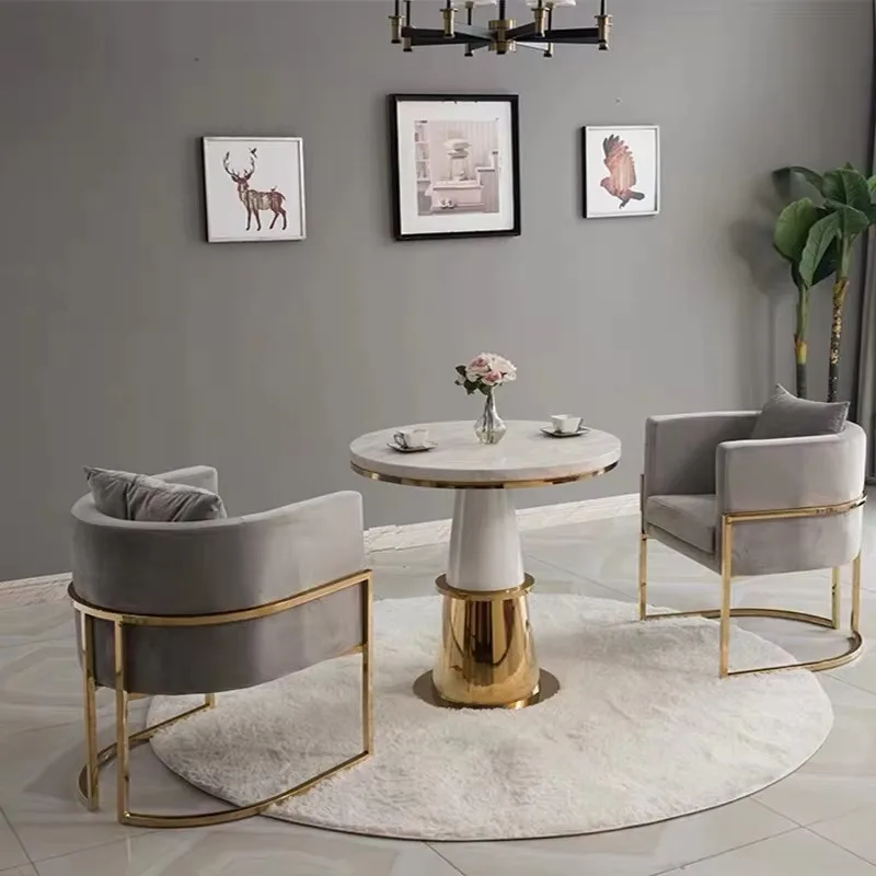 

Custom hotel furniture reception coffee table marble top metal stainless steel round coffee table