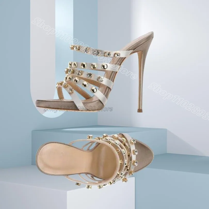 

Silver Crystal Decor Slip on Slippers Stiletto British Style Party for Women Summer New Fashion Shoes 2025 Zapatos Para Mujere