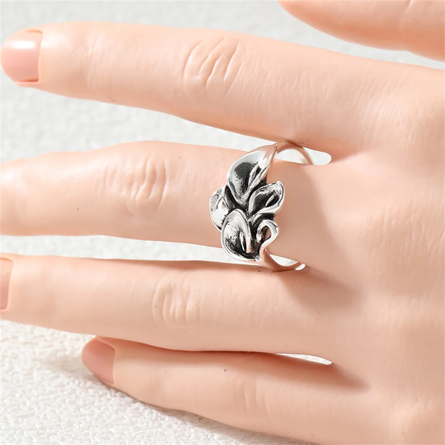 Vintage Hand Carved Morning Glory Women's Ring Creativity Silver Color Metal Geometry Daily Wear Party Jewelry Anniversary Gift
