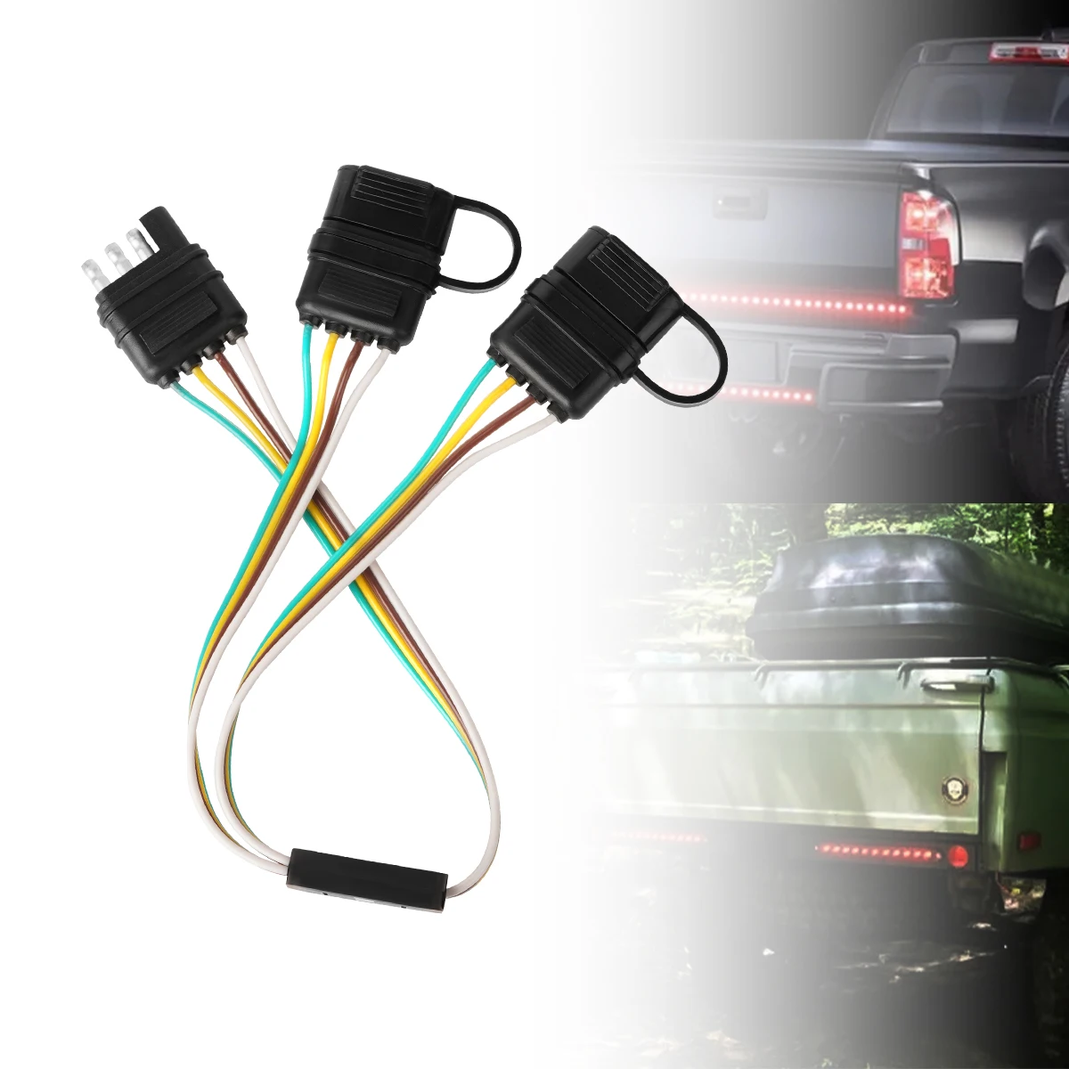 4 Way Flat Y-Splitter Connector Harness Adapter Plug Play Extension Wiring Cable for LED Tailgate Light Bar and Trailer