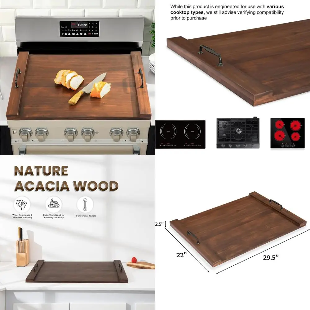 

Acacia Wood Noodle Board - Brown Kitchen Cover for Electric and Gas Stove Tops