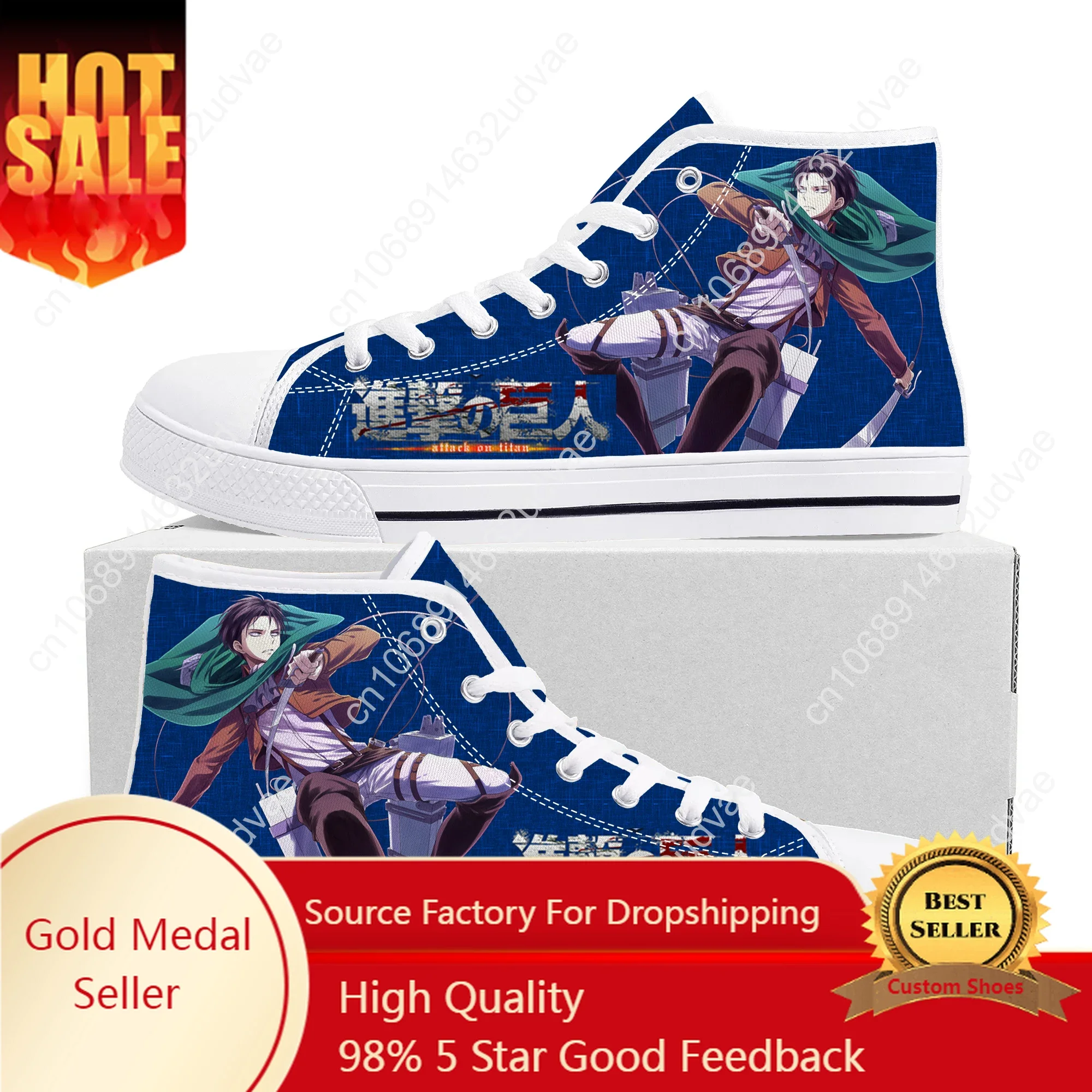 Attack on Titan Levi Ackerman High Top Sneakers High Quality Mens Womens Teenager Canvas Sneaker Casual Couple Shoes Custom Shoe