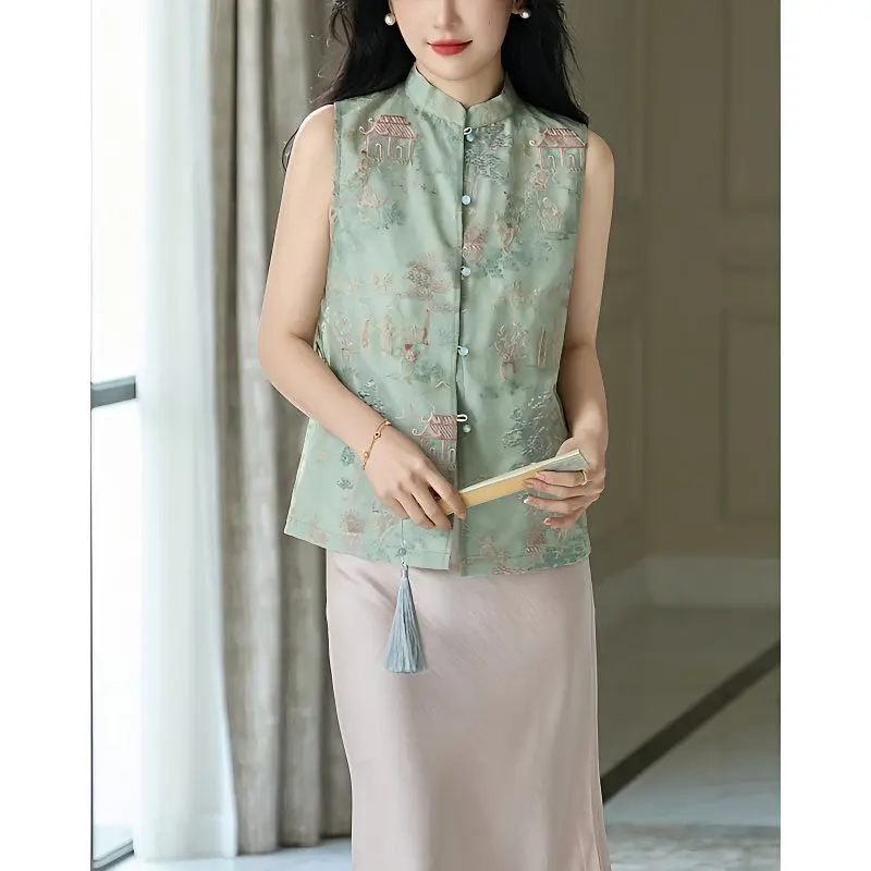 

Chinese Style Embroidery Vest 2026 Spring Summer Women Breathable Thin Vest Female Sleeveless Short Jacket Autumn Vintage Vest