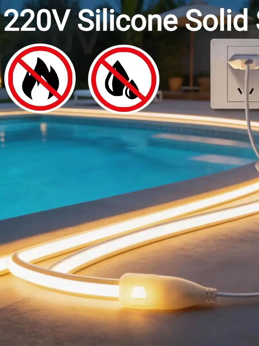 1-30M wasserdichter COB-Neon-LED-Lichtstreifen für den Außenbereich, EU 220V, reine Silikongel-Röhre, hitzebeständig, für Villen und Schwimmbäder