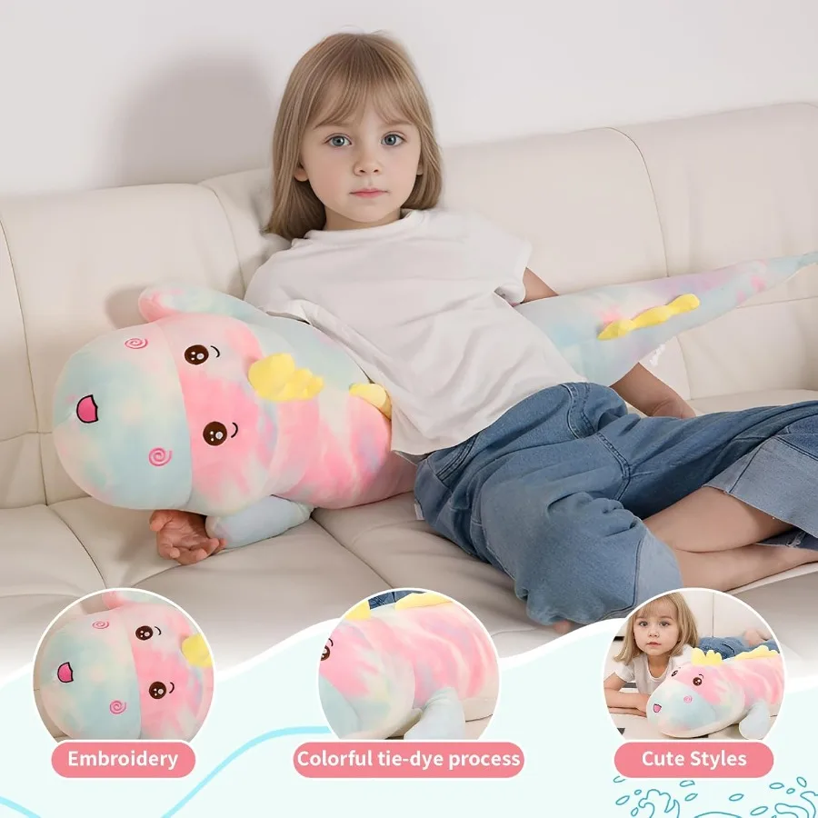 32inch Giant Colorful Dinosaurs Plush Toys Body Pillow Cute Dinosaur Stuffed Animals Doll Soft Big Dinosaur Plushies Gift for B