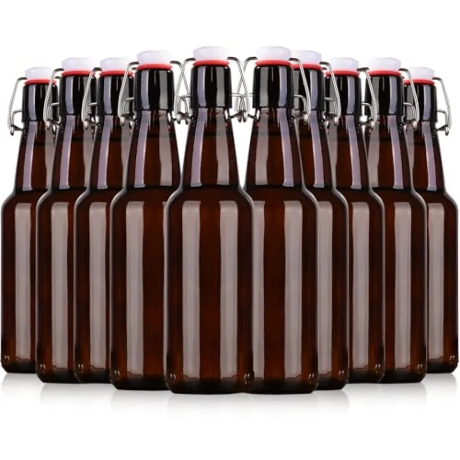 

16.5oz Amber Swing Top Glass Bottles for Airtight Lids, Home Brewing and Fermentation Kombucha, Vanilla Extract, Beverage, Wate