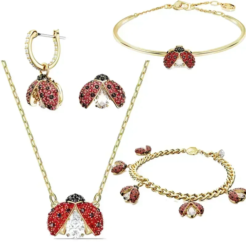 

2025 New 925 silver high-quality exquisite ladybug necklace, bracelet, stud earrings, women's set, luxury jewelry, party gift