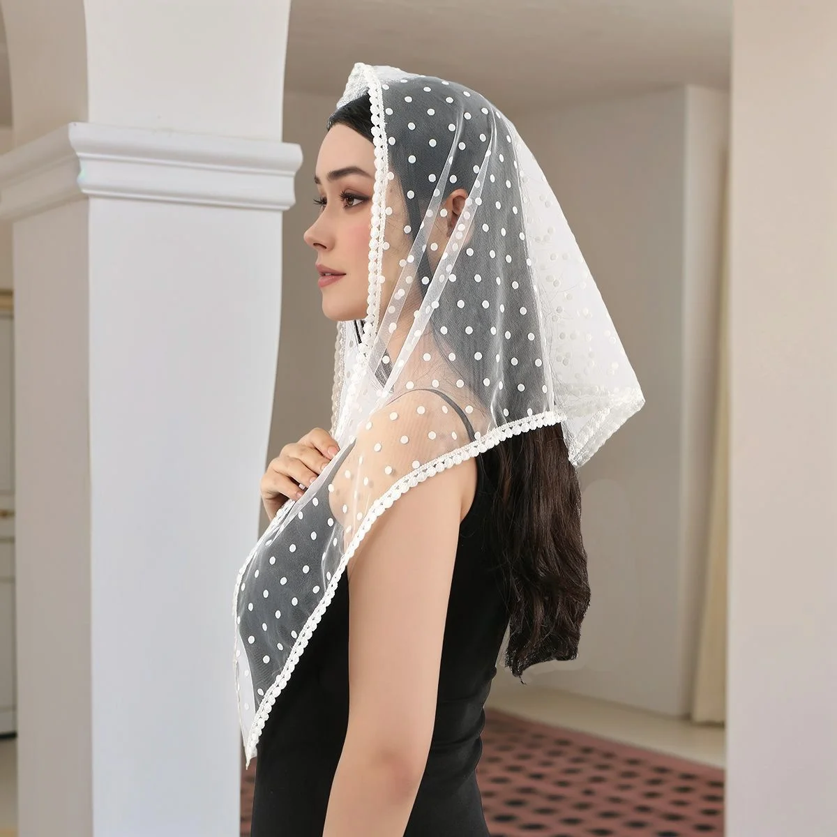 

Vintage Modest Dot Lace Headscarf for Muslim Prayer - Delicate Crochet Lace Lightweight & Comfortable Perfect for Wedding Worshi