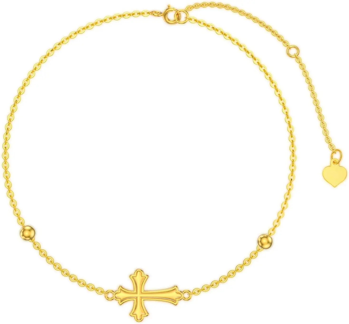 

14K Real Gold Cross Anklet for Women, Yellow Gold Cross Anklet Bracelet for Women Faith Religious Foot Beach Jewelry Birthday Christmas Gifts for Her Mom Wife, 8"-10"