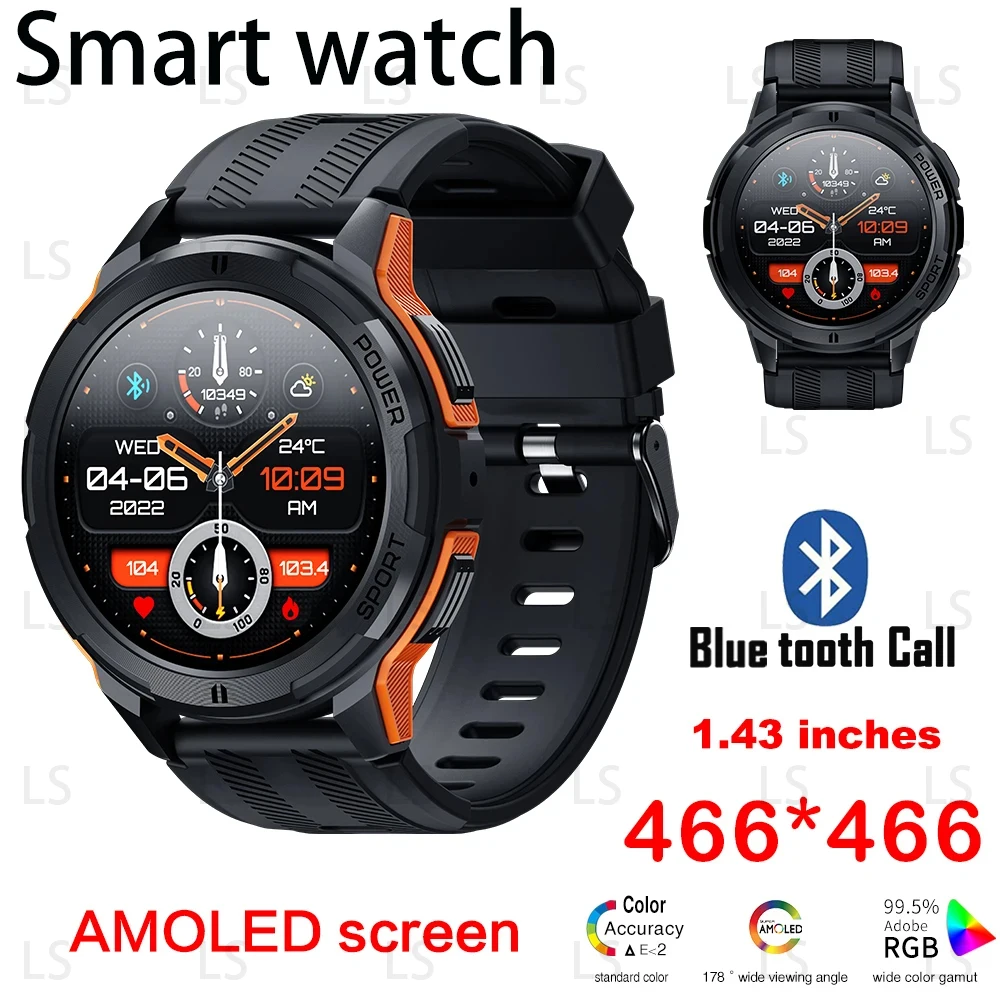 

2024Smart Watches for Men AMOLED Screen 1.43" 1ATM Waterproof Heart Rate Monitor Sports Smartwatch Blue Tooth Call Women Fitness