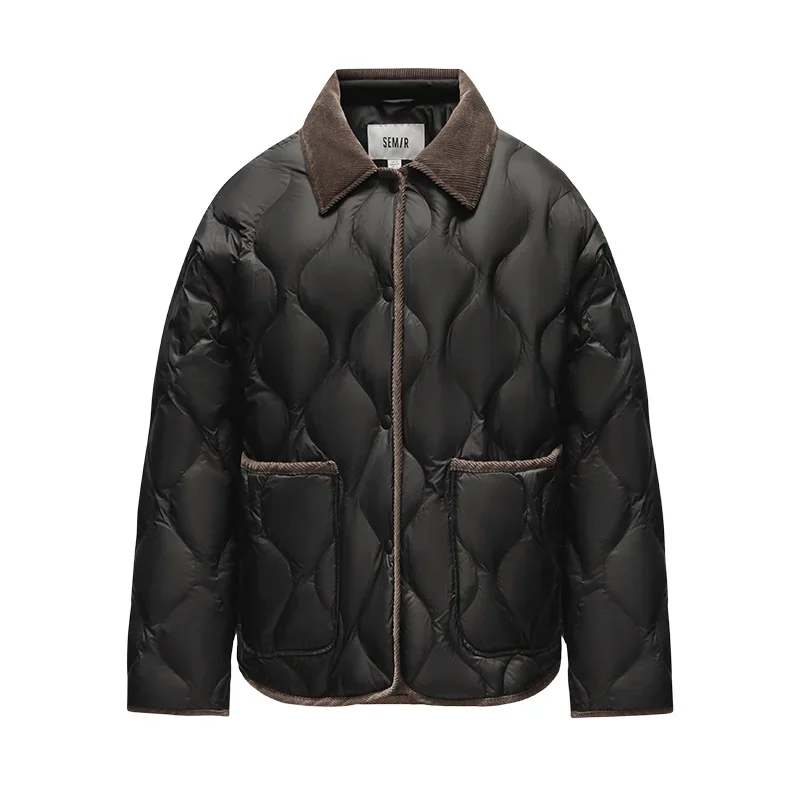 

JIAYAN пуховик женский средней длины легкий вельветовый воротник 2024, зимнее новое винтажное трехзащитное пальто