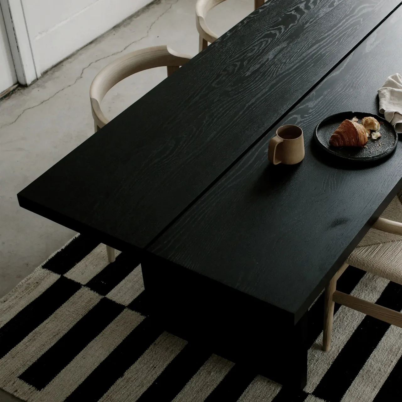 Factory Direct 2026 Wabi-sabi style black ash solid wood rectangular dining table with seams Simple workbench negotiation table