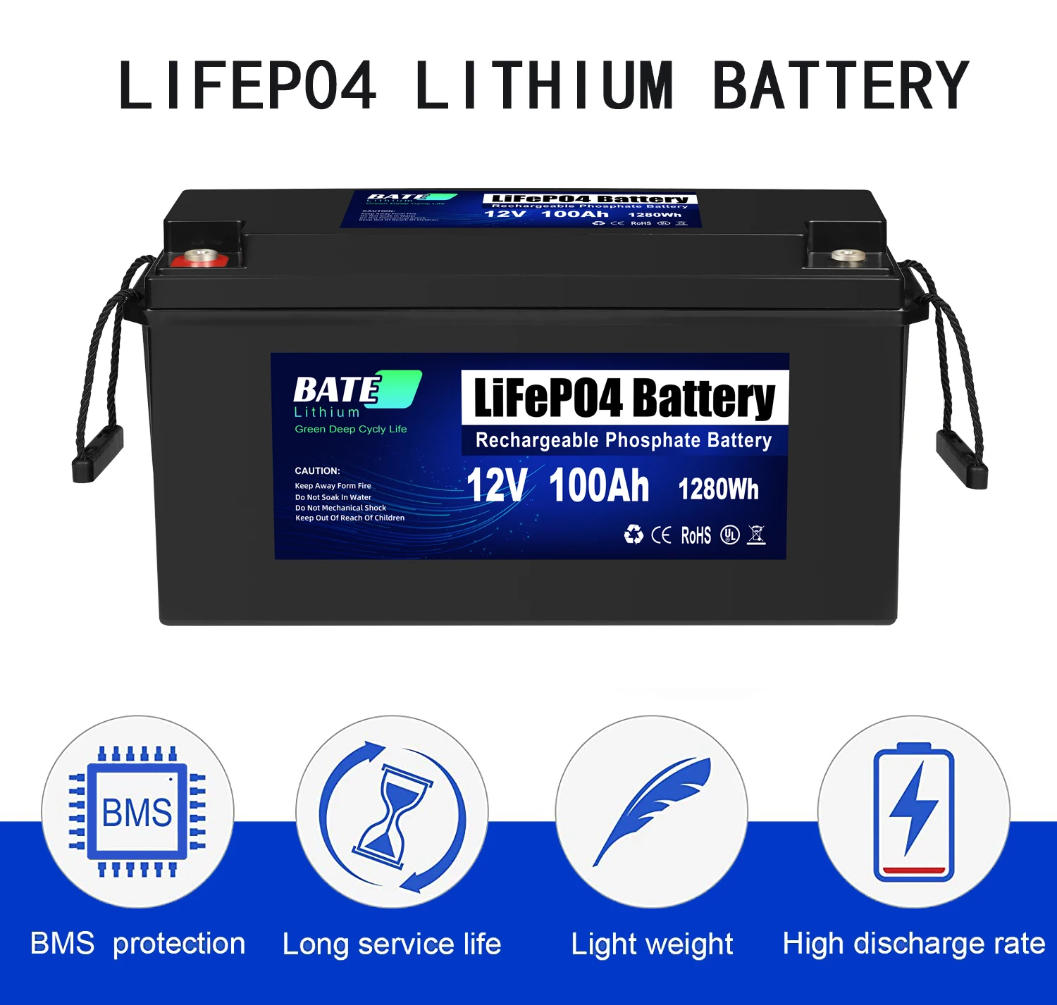 Paquete de batería Lifepo4 de 12V, 100Ah, 1028WH, batería de iones de litio integrada, BMS, inversor de sistema de energía Solar fuera de la red, 12,8 V, 100Ah