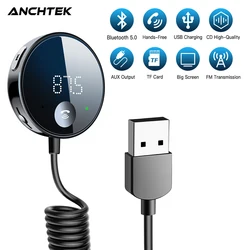 Anchtek bluetooth 5.0 transmissor de áudio do carro sem fio handsfree transmissor fm display led auto aux receptor áudio mp3 player kit