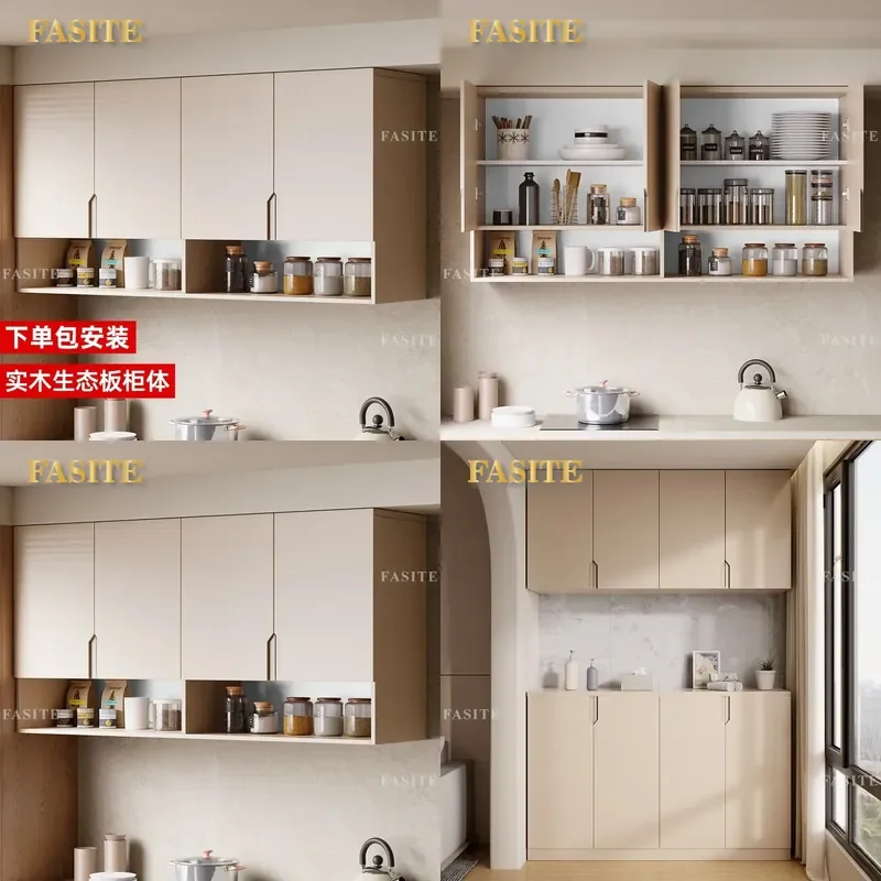 For Solid Wood Kitchen Hanging Cabinet Wall Mounted Storage Closet Upper Wall Locker Easy Package Installation Home
