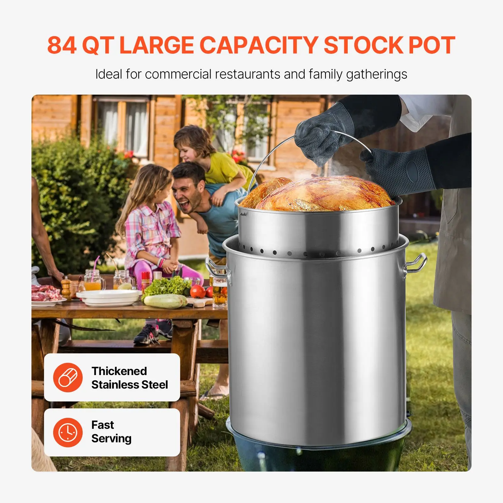 Stainless Steel Stockpot, 84 Quart Large Cooking Pots, Cookware Sauce Pot with Basket, Lid, and Handle, Heavy Duty Commercial Grade Stock Pot, Sanding Treatment, for Large Groups Events Silver