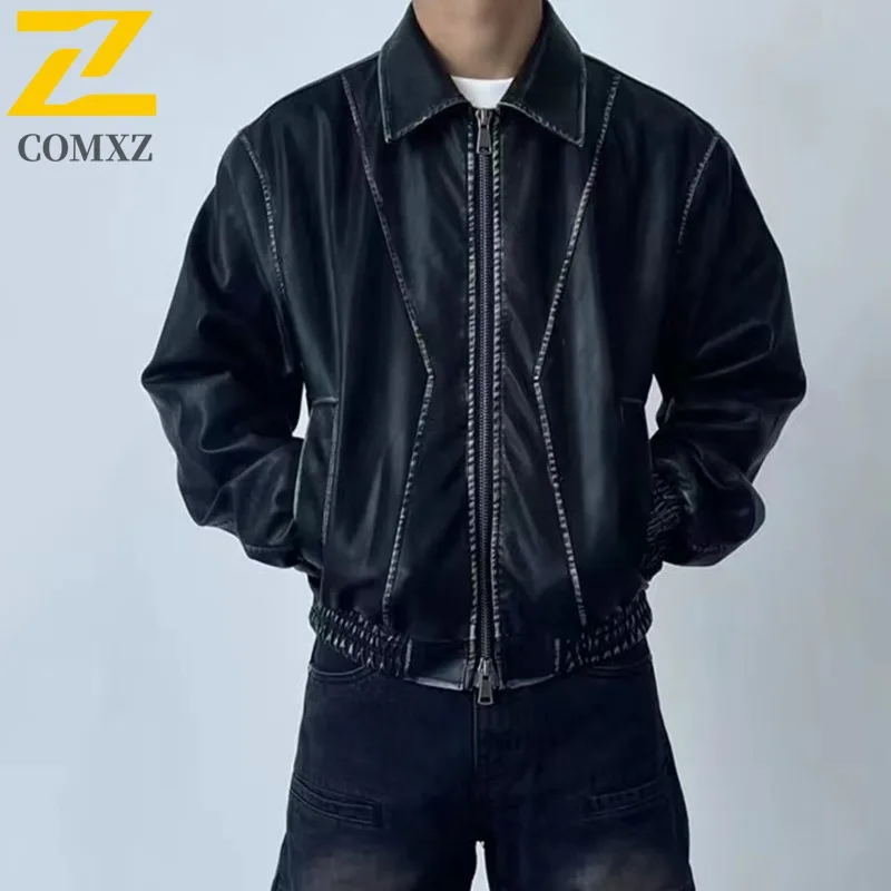 

COMXZ Men's Jackets Windproof Travel Retro Luxury Street Leisure Leather Trench Coat Daily Walk High-Quality Design Chaqueta