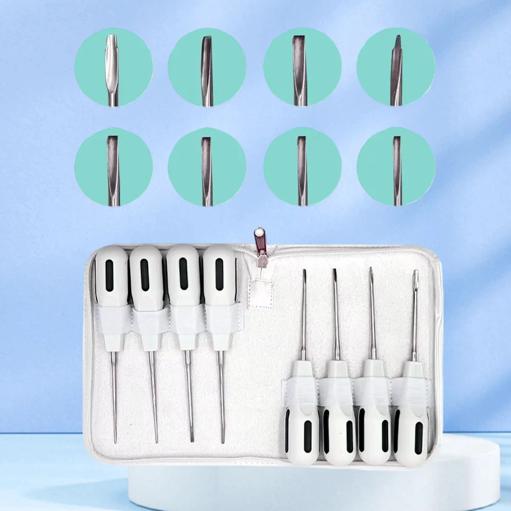 8Pcs Dental Extracting Apical Root Elevator Stainless Steel Luxating Lift Elevator Plastic Handle Dental Instruments Tool