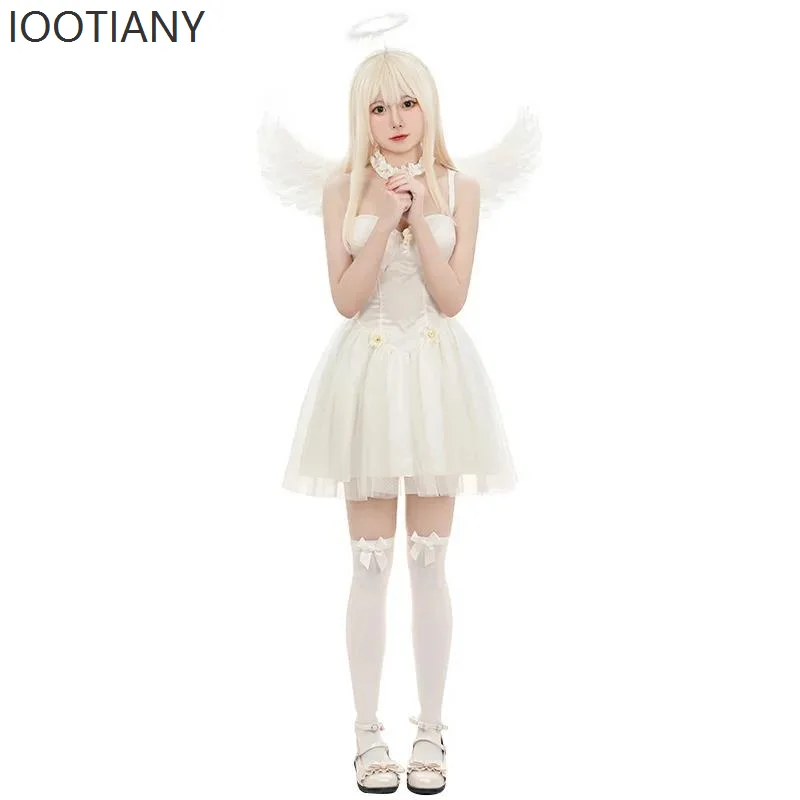 

CosplayHalloween Vampire Sexy White Angel Devil Wings Mini Slim Waist Women Dress Stage Drama Masquerade Fairy Elf Role Play Cos