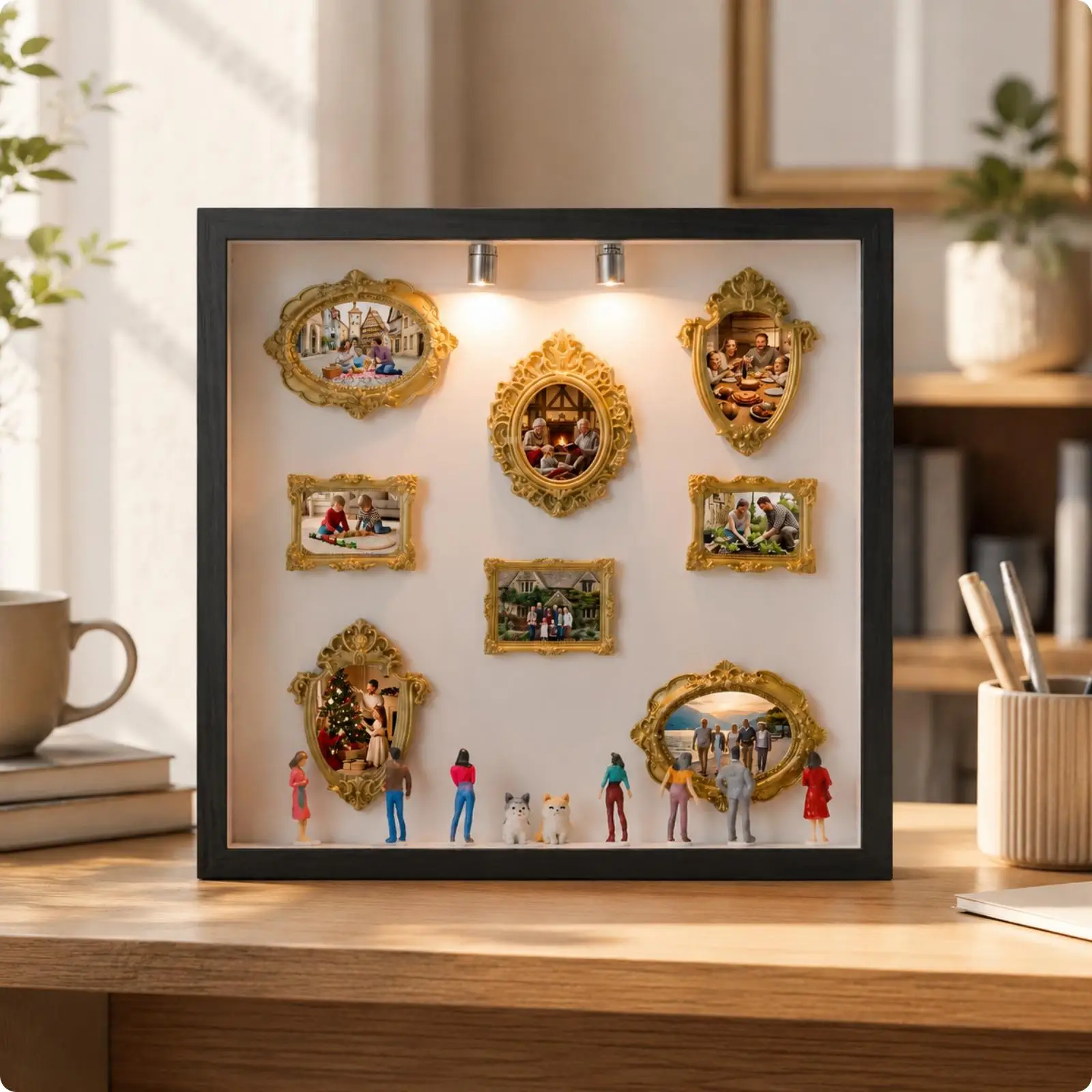 3D Shadow Box with Lighting Components Pet-Themed DIY Miniature Museum-Style Shadow-Box Picture Frame for Wall Decor