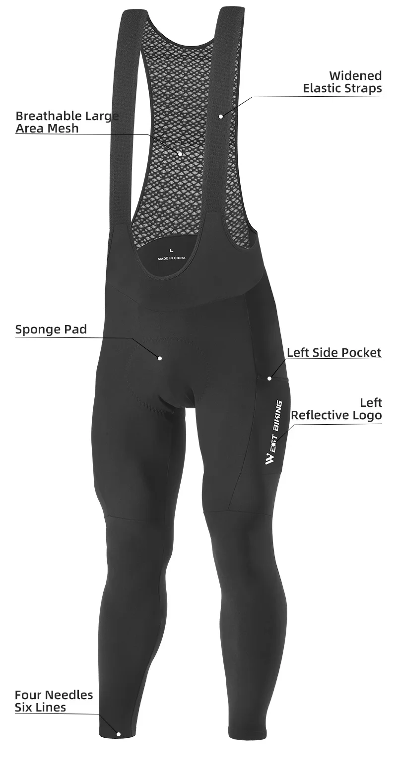 WEST BIKING Herren Radsport-Trägerhose mit 3D-Stoßdämpfendem Schwammpolster, atmungsaktivem Mesh, breiten Trägern, reflektierend, warm, thermisch. – Detail 4