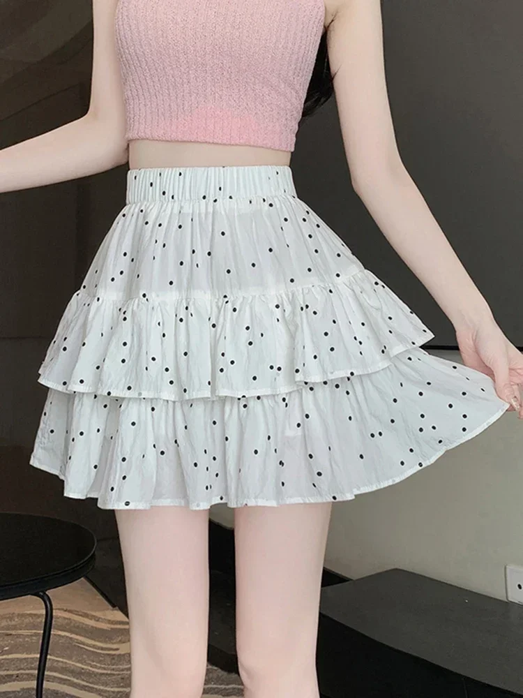 

Fashion Dot Sweet Mini Skirt Women Elegant Korean Cute A Line Skirts Summer High Waist Chic Female Casual Kawaii Cake Skirt