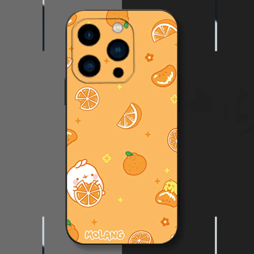 Cute M-Molangs Phone Case for iPhone 12 11 13 14 15 16 Max Pro Plus Black Soft Silicone Cover