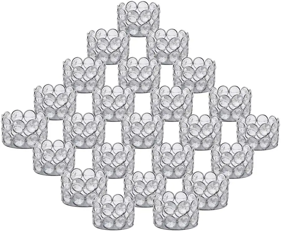 

Silver Decorative Crystal Tealight Candle Holders Set of 24 for Wedding Dinning Table Centerpieces,Gifts for Christmas New Year