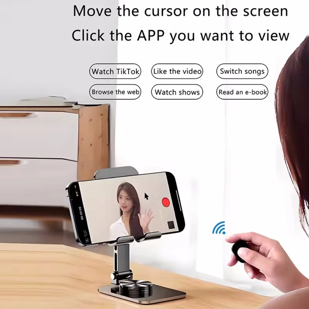جهاز تحكم عن بعد لاسلكي صغير مع حلقة تمرير بلوتوث لوحدة تحكم iPhone Android iPad قابلة لإعادة الشحن عبر USB