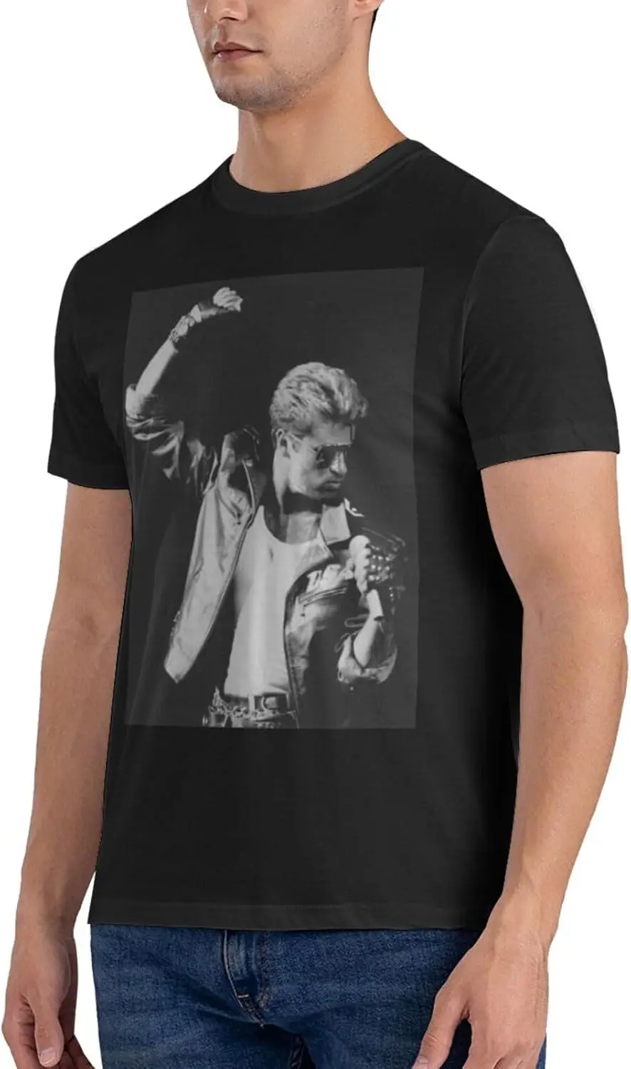 Męskie koszulki George Music Michael Casual Wygodny design Graficzny top z krótkim rękawem i okrągłym dekoltem w kolorze czarnym