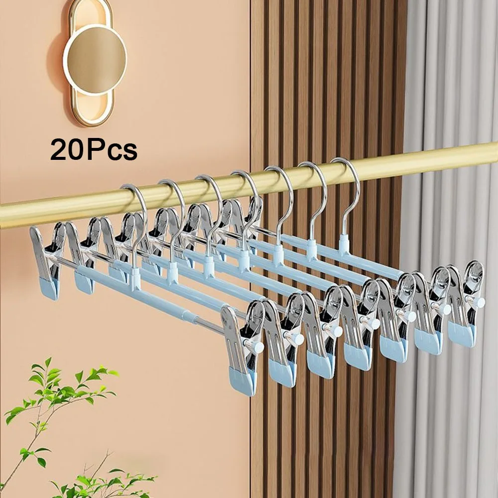 

20Pcs Durable Stainless Steel Pant Hangers Windproof Adjustable Pants Clamp Anti-slip with Clip Clothes Hanger for Home