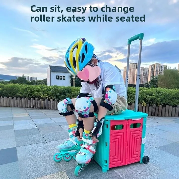 children's-roller-skates-storage-box-ice-skates-organizer-bag-pull-rod-foldable-stainless-steel-handle-outdoor