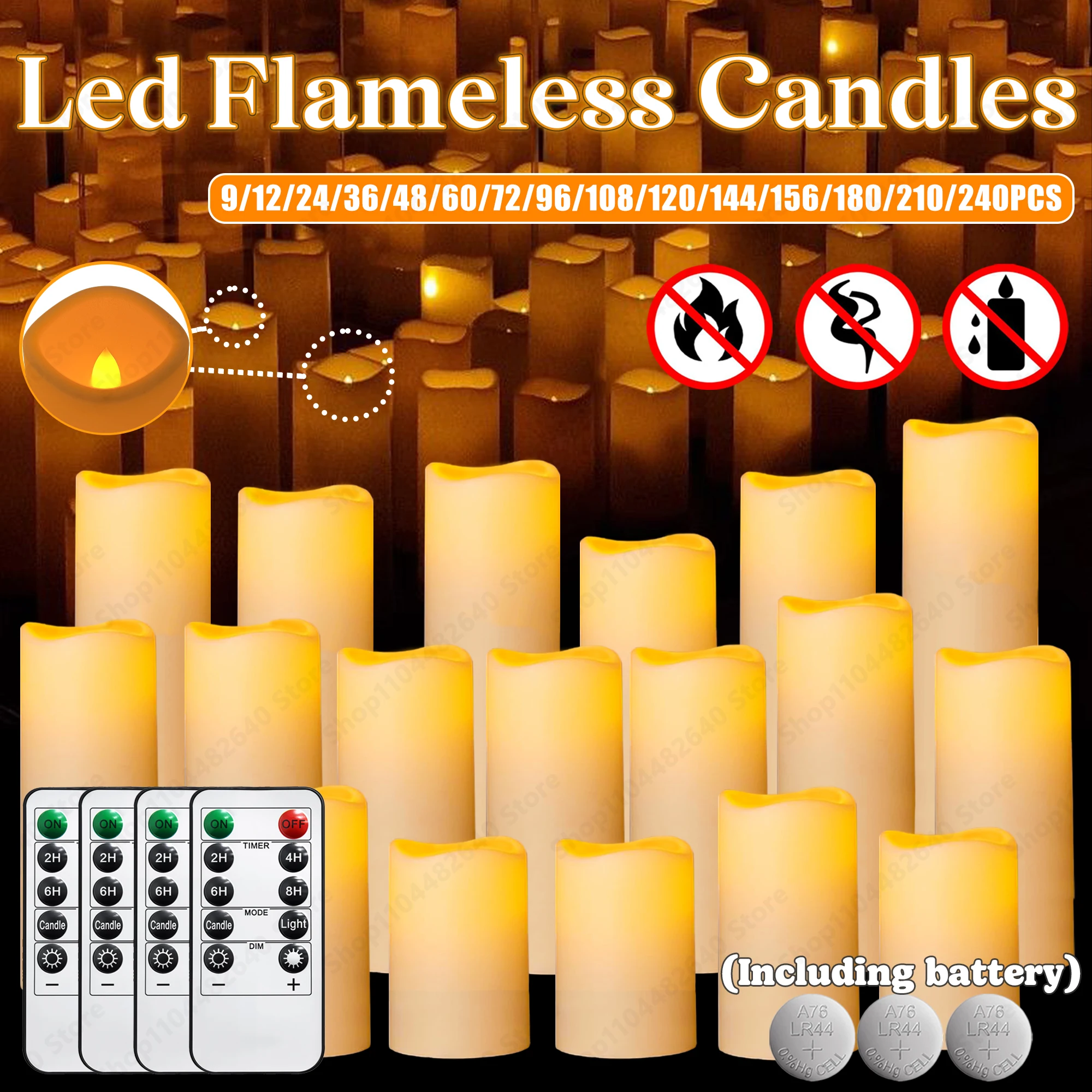 Bougies Led sans flamme, 9 à 240 pièces, pour mariage, bougie électrique scintillante avec télécommande, décoration de maison, Concert aux chandelles