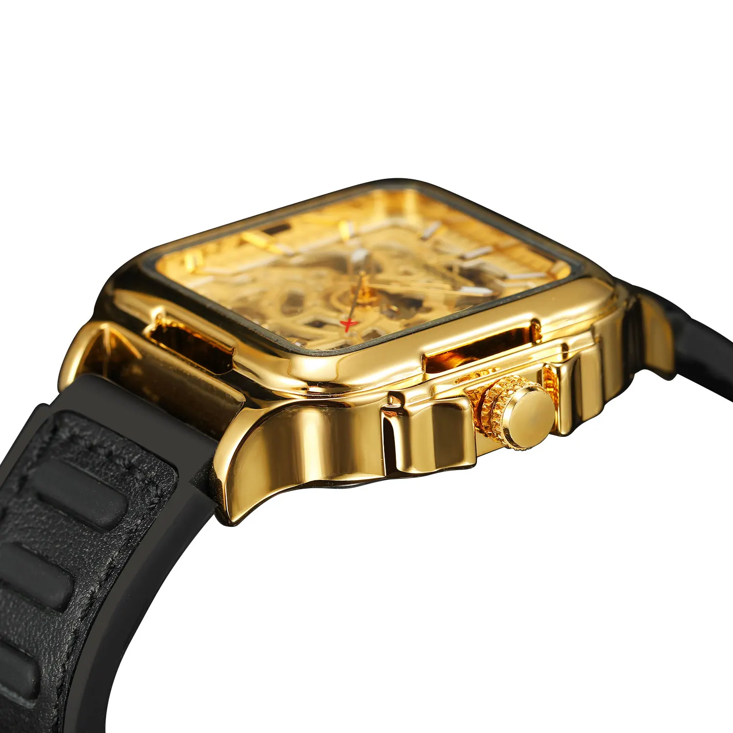 ساعة يد FORSINING للرجال كلاسيكية أنيقة ذات هيكل عظمي مربع ميكانيكية أوتوماتيكية مقاومة للماء بسوار من السيليكون رياضية طبق الأصل #4