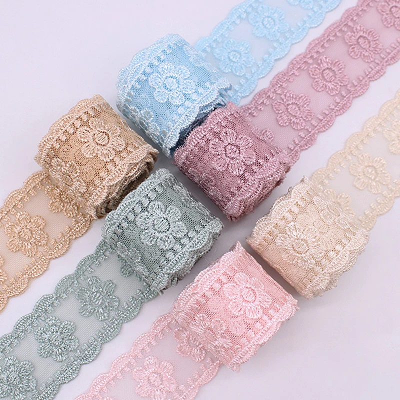 2 Yards Colorful Lace Ribbon Floral Trim Sewing Crafting Lace Ribbon for Gift Wrapping DIY Scrapbooking Party Decoration Crafts