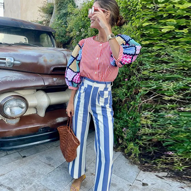 Casual Stripe Contrast Women's Pants Loose Zipper Button Pocket Wide Leg Female Pant 2026 Spring Summer Lady All-match Trousers