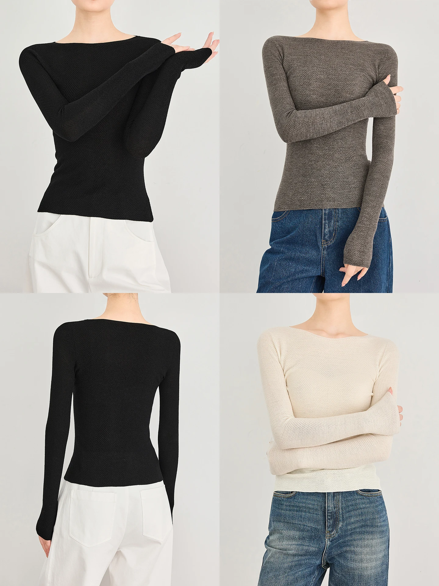 

TUMPUS 100% шерстяной вязаный свитер женский, приталенный, с круглым вырезом, базовый, для повседневной носки, средней толщины, с длинными рукавами