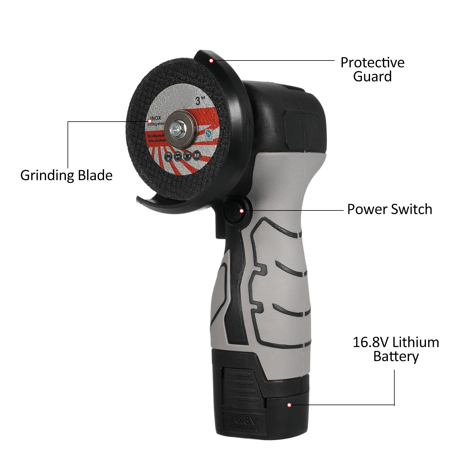 7000RPM Cordless Angle Grinder 16.8V 2000mAh Battery Electric Grinding Tool Mini Grinder for Cutting Polished Brick Wood Stone