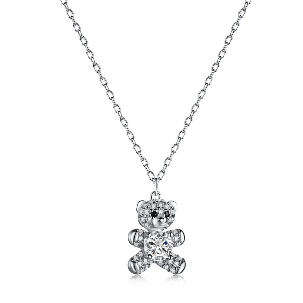 

S925 Women's Full Body Sterling Silver Necklace with Exquisite Diamond Bear Women's Collar Chain Engagement Jewelry