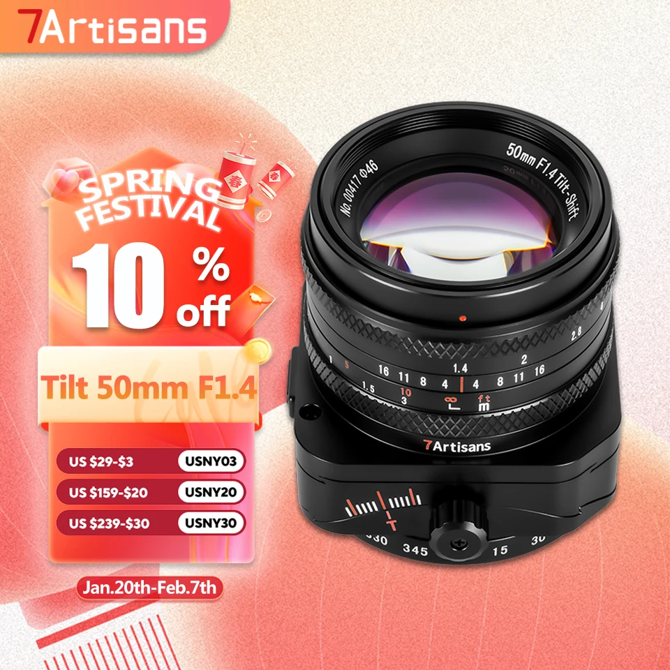 7Artisans Tilt Shift 50mm F1.4 Large Aperture APS-C Frame 2 in 1 Camera Lens for Photography with Sony E FX M43 Mount A7RIII XE4