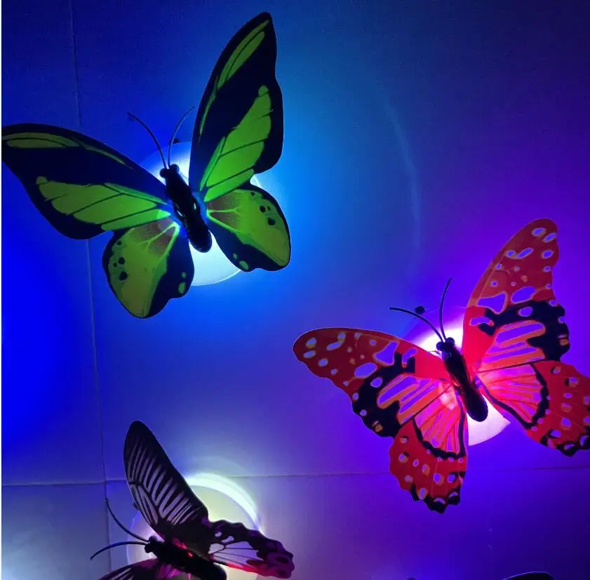 1/3/5pcs LED Colorful Changing Butterfly Glowing Wall Decals Night Light Lamp Home Decor DIY Fridge Magnets Party Desk Stickers