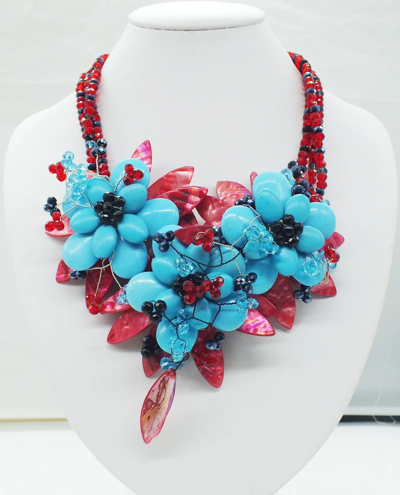 NO-265# classic!!!  Shell /Semi-precious stones   Bride Wedding. Flower necklace